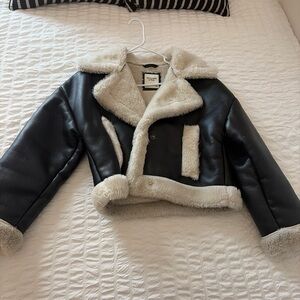 Abercrombie & Fitch Black and Cream Leather Jacket